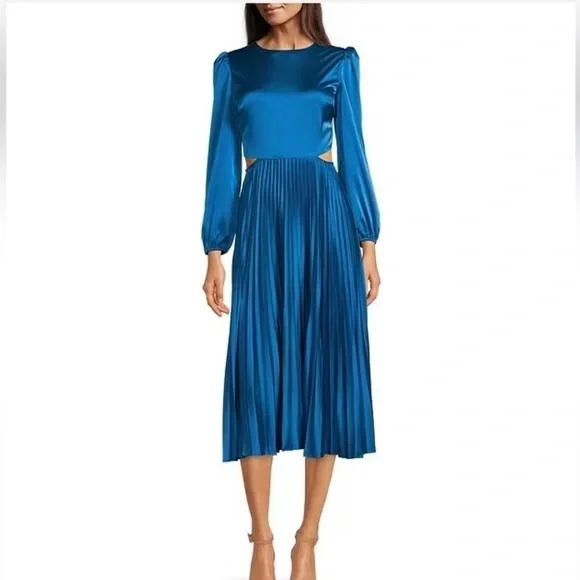 Adelyn Rae, Long Blouson Sleeve, Pleated Skirt, Side Cut-Out Dress, EUC,Size Med - Picture 1 of 12